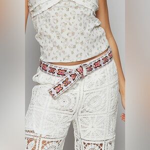 54-PINK ORANGE POL Embroidered Butterfly Belt